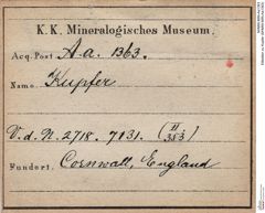Etiketten zu Kupfer (NHMW-MIN-Aa1363)